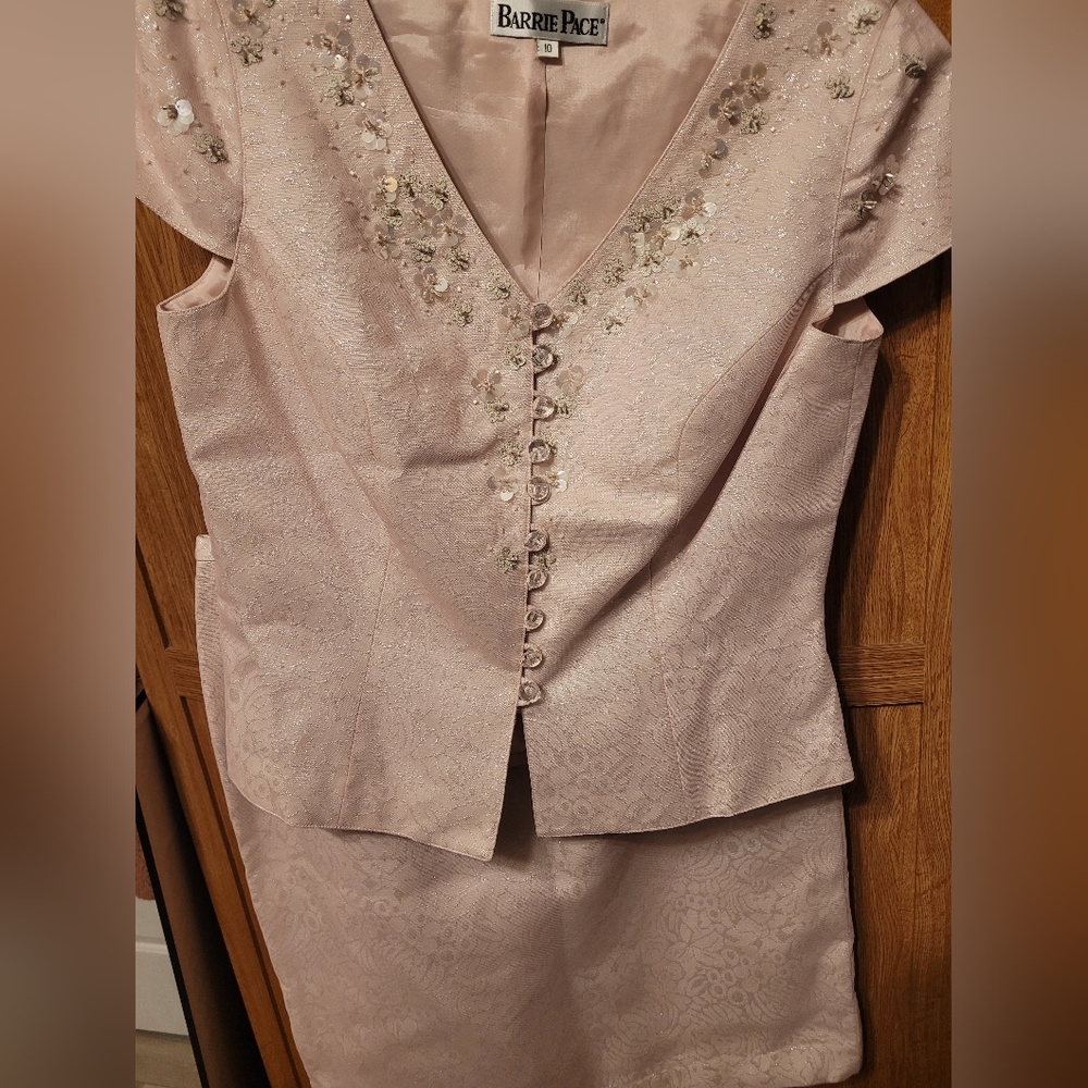 2 piece vintage blush pink shimmery outfit Barrie Pace size 10